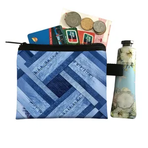 Mini-Münzbeutel aus blauem Denim mit Reißverschluss für Karten und Schlüssel