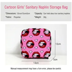 Bolsa de almacenamiento rosa para lápiz labial y compresas con estampado de labios y diamantes