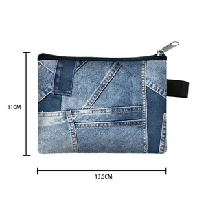 Mini-Münzbörse aus blauem Denim mit Reißverschluss, wasserabweisend für Schüler 13,5x11cm