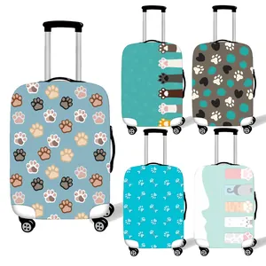 Elastic luggage covers featuring five distinct colorful cat paw prints and kitty designs