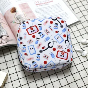 Portable sanitary napkin storage pouch with medical pattern on checkered background