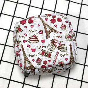 Mini estuche portátil con cremallera y estampados de París para maquillaje y compresas