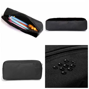 Waterproof black oxford pencil case with smooth zipper closure and spacious interior storage