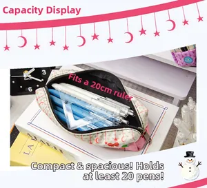 Large capacity plush pencil case showing storage of a 20cm ruler and multiple pens