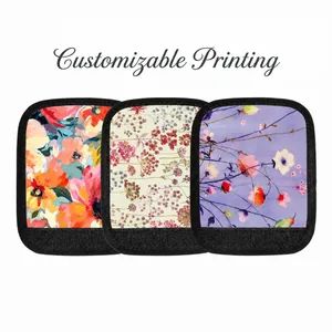 Funda para Asa de Equipaje de Fieltro Algodón Lino Estampado Floral Protector de Agarre de Maleta Accesorios de Bolsa