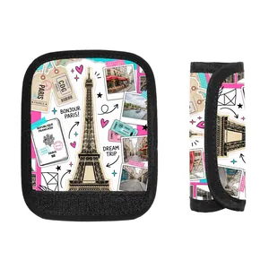 Paris themed luggage handle cover with Eiffel Tower print and velcro closure