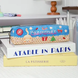 Cute animal cartoon pencil case with blue top design and large capacity for stationery