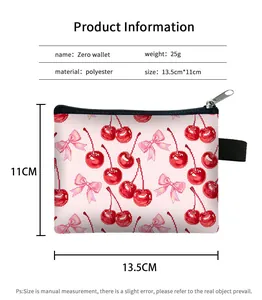 Detailed size specifications of pink cherry pattern mini coin purse with dimensions