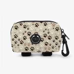 Portable Dog Poop Bag Dispenser Polyester Canvas Waste Bag Holder With Carabiner Magic Tape For Outdoor Walking Dog