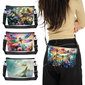 Bolso bandolera para mujer con estampado de libélula en acuarela correa ajustable y gran capacidad