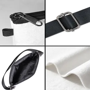 Detalles del bolso de fieltro blanco con correa de nylon y hebillas de metal plata