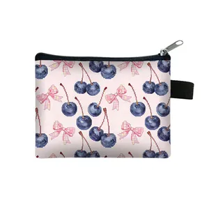 Mini pixel art blueberry coin purse with pink background and zipper closure