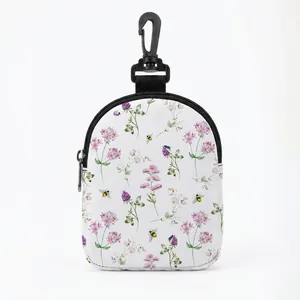 Portable dog treat bag with floral bee print and hanging clip for outdoor pet training