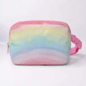 Regenbogen-Gürteltasche für Damen mit Pastell-Farbverlauf und rosa verstellbarem Gurt