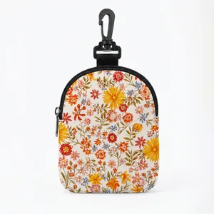 Portable floral dog treat pouch with metal zipper and clip for outdoor pet training