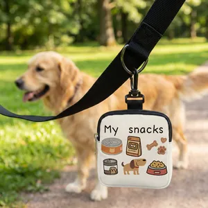 Portable Cartoon Dog Treat Pouch Canvas Pet Snack Storage Bag With Carabiner Hook For Outdoor Training Walking Dogs Small Food Container