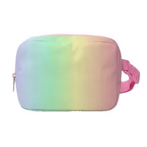 Regenbogen Batik Bauchtasche für Damen aus Canvas mit verstellbarem Gurt und pinkem Reißverschluss