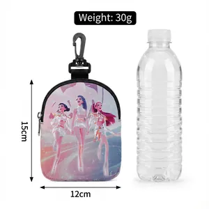 Portable dog treat pouch with cartoon print and clip for outdoor training, 15x12cm size
