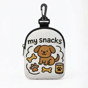 Portable cartoon dog snack pouch with carabiner for pet food storage and outdoor training