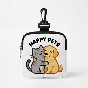 Portable canvas pet treat pouch with cartoon dog print and hanging carabiner clip