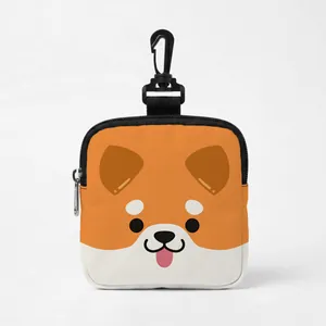 Portable cartoon dog treat pouch with Shiba Inu print and swivel carabiner clip