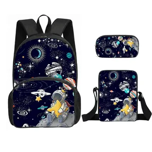 Dreiteiliges Schulranzen-Set mit Weltraum-Astronauten-Motiv, inkl. Rucksack und Umhängetasche