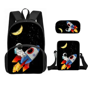Dreiteiliges Schulranzen-Set mit Astronauten-Weltraum-Print bestehend aus Rucksack und Taschen