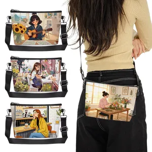 Women's Felt Crossbody Bag Artistic Girl Illustration Print Shoulder Bag With Adjustable Strap Versatile Handbag Daily Travel Commute Underarm Bag