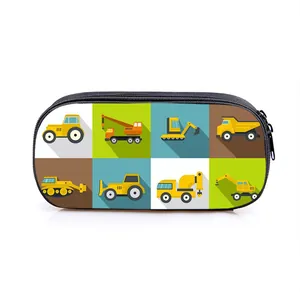 Détail de la fermeture éclair sur la trousse scolaire à grande capacité motif pelleteuse