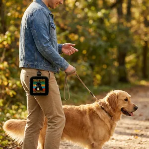 Outdoor training pouch for dogs with belt clip showing black cat print and dog treat storage