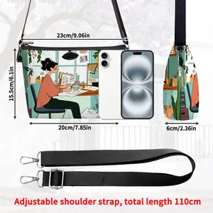Felt crossbody bag with office girl illustration and adjustable shoulder strap