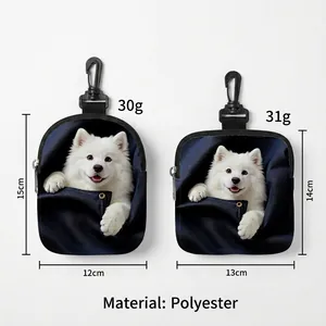 Portable polyester dog treat bags featuring Samoyed print with convenient hanging hooks