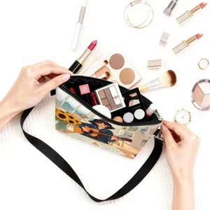 Felt shoulder bag with guitar girl illustration and black strap for daily commute