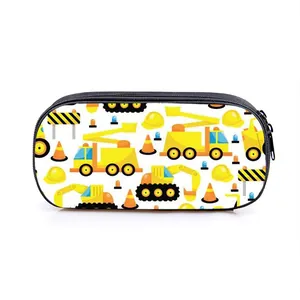 Trousse à Crayons Grande Capacité Dessin Animé Véhicule de Chantier Étanche en Polyester Sac de Papeterie Pour Enfants École Étudiants Garçons Imprimés Pelleteuse Tracteur