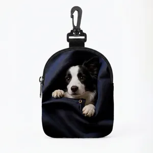 Portable pet treat bag with Border Collie print and durable swivel hook for training
