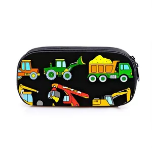 Trousse scolaire grande capacité avec imprimé de véhicules de chantier et d'excavatrice