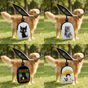 Portable pet treat pouch set with cat illustrations, zipper closure, and hanging hooks