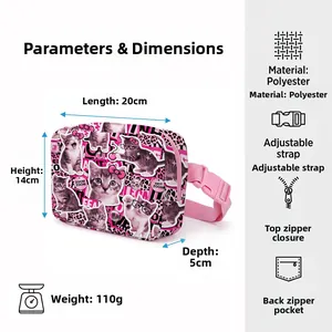 Pink leopard cat print fanny pack featuring adjustable straps and back zipper pocket