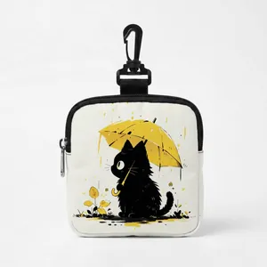 Portable canvas dog treat bag with black cat illustration and hanging hook for training