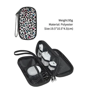 Internal layout and dimensions of leopard print travel organizer for digital accessories