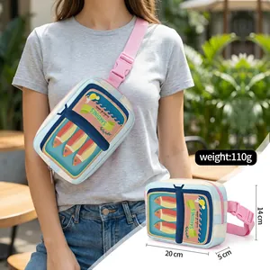Sac bandoulière créatif motif boîte de sardines avec sangle rose et rayures bleues