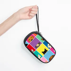 Portable digital accessory organizer bag with cartoon pet prints and nylon wrist strap