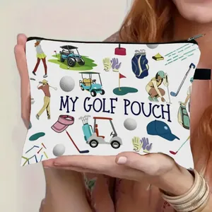 Pochette da golf di grande capacità con cerniera e cinturino da polso per trucchi