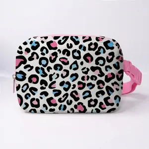 Fashionable leopard print fanny pack with pink adjustable strap and durable fabric for women