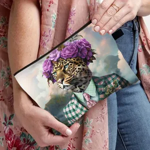 Moderner Surrealistischer Leopard Print Kulturbeutel Polyester Leinen Tragbare Kosmetiktasche Reise Aufbewahrungstasche Für Damen