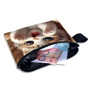 Mini zipper coin purse featuring a cute ginger cat print and side loop for storage