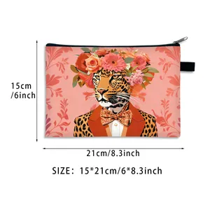Rosa Kosmetiktasche mit Leoparden-Print und Blumen-Illustration 15x21cm Maßtabelle