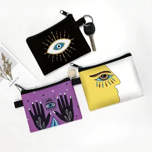 Mystic Evil Eye Hamsa Hand Print Mini Coin Purse Polyester Zipper Storage Pouch Portable Small Wallet For Cash Keys Cards Women Travel Organizer Bag