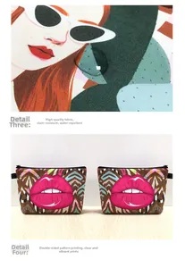Detail of waterproof cartoon cat makeup bag showing fabric texture and double-sided print