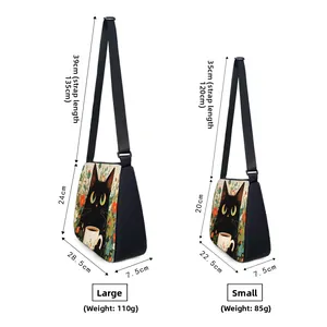 Cat print tote bag in large and small sizes with adjustable shoulder straps